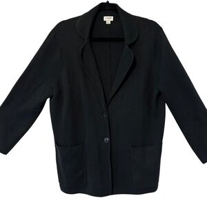 J. Crew Black Knit Blazer Cardigan Sweater Jacket Women PL Pockets‎ Button Front